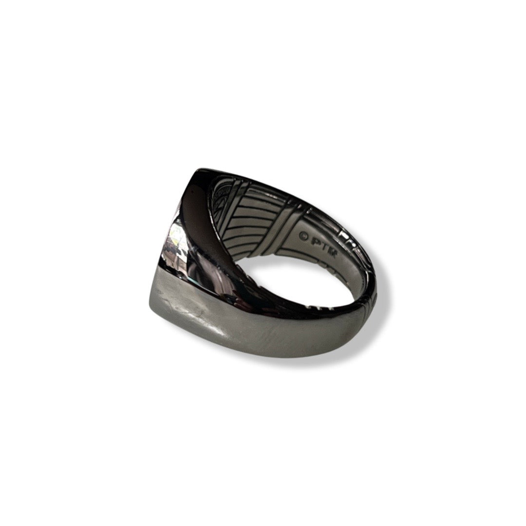 Explorer Signet Ring in ruthenium silver with black onyx