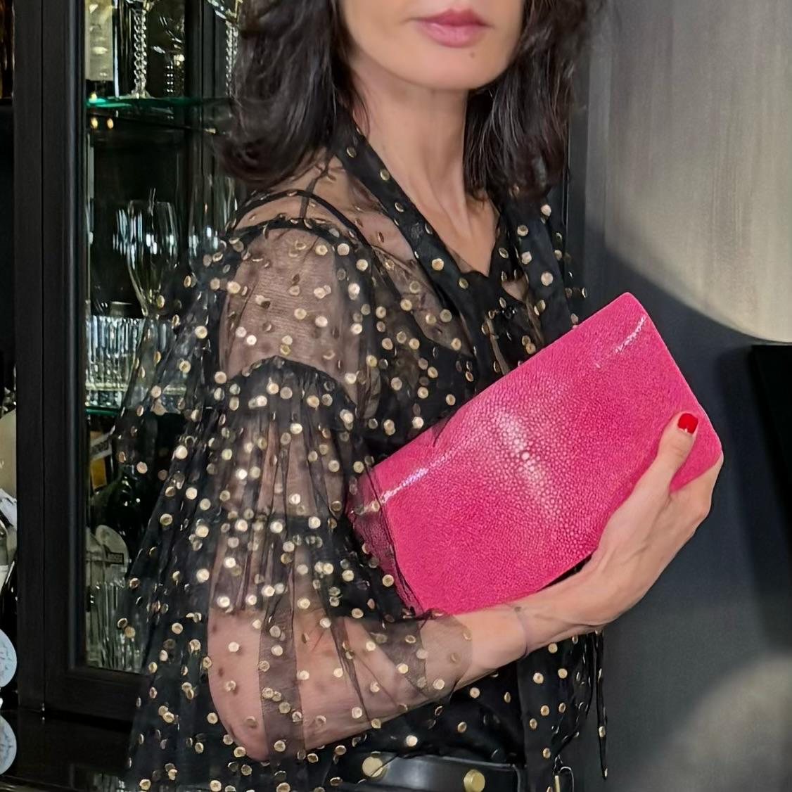 Genuine Stingray Long Clutch in sapphire pink 10"L X 5"H