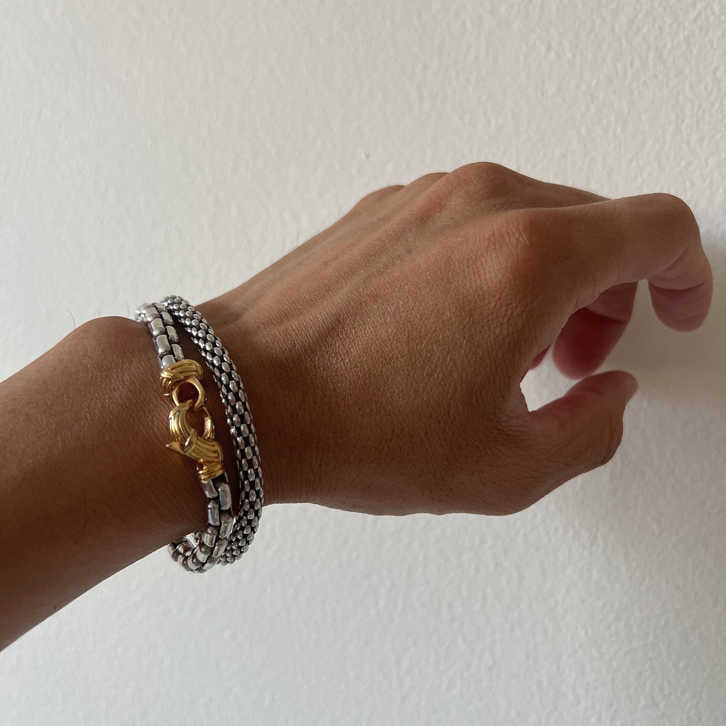 TriBeCa Round Box Chain Bracelet in two tone sterling silver