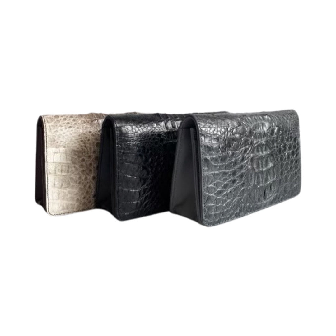 Genuine Crocodile Clutch in dark grey pearl 8"L X 5"H