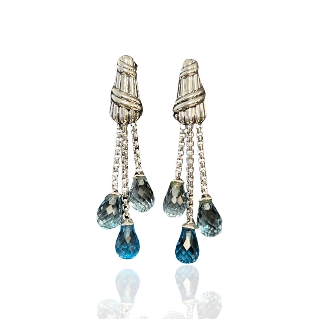 Cascade Briolette Dangle Earrings in sterling silver with blue topaz