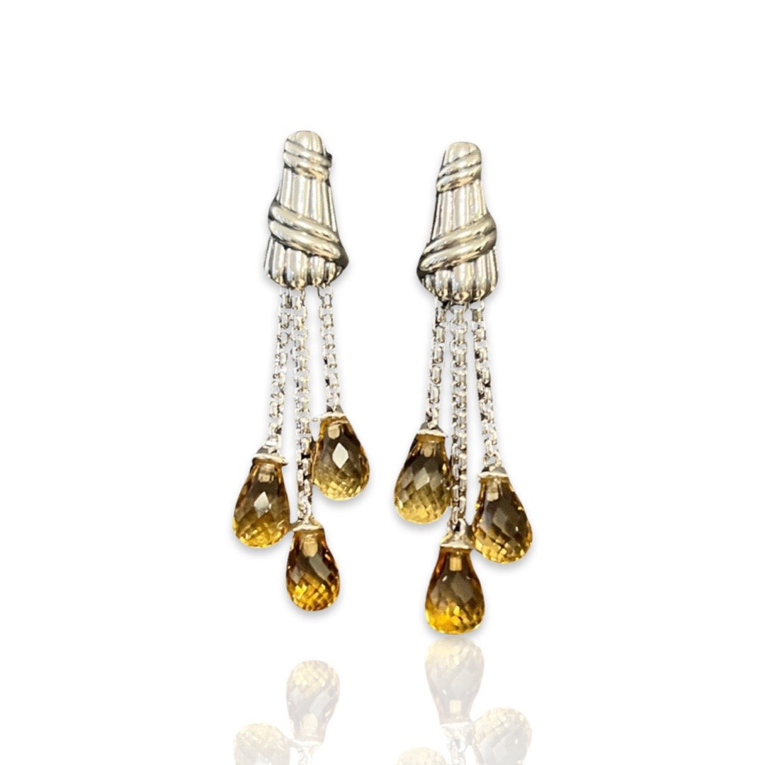 Cascade Briolette Dangle Earrings in sterling silver with citrine