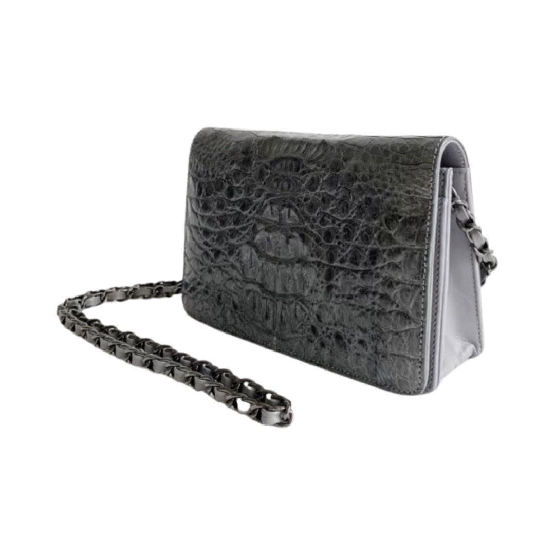 Genuine Crocodile Clutch in dark grey pearl 8"L X 5"H