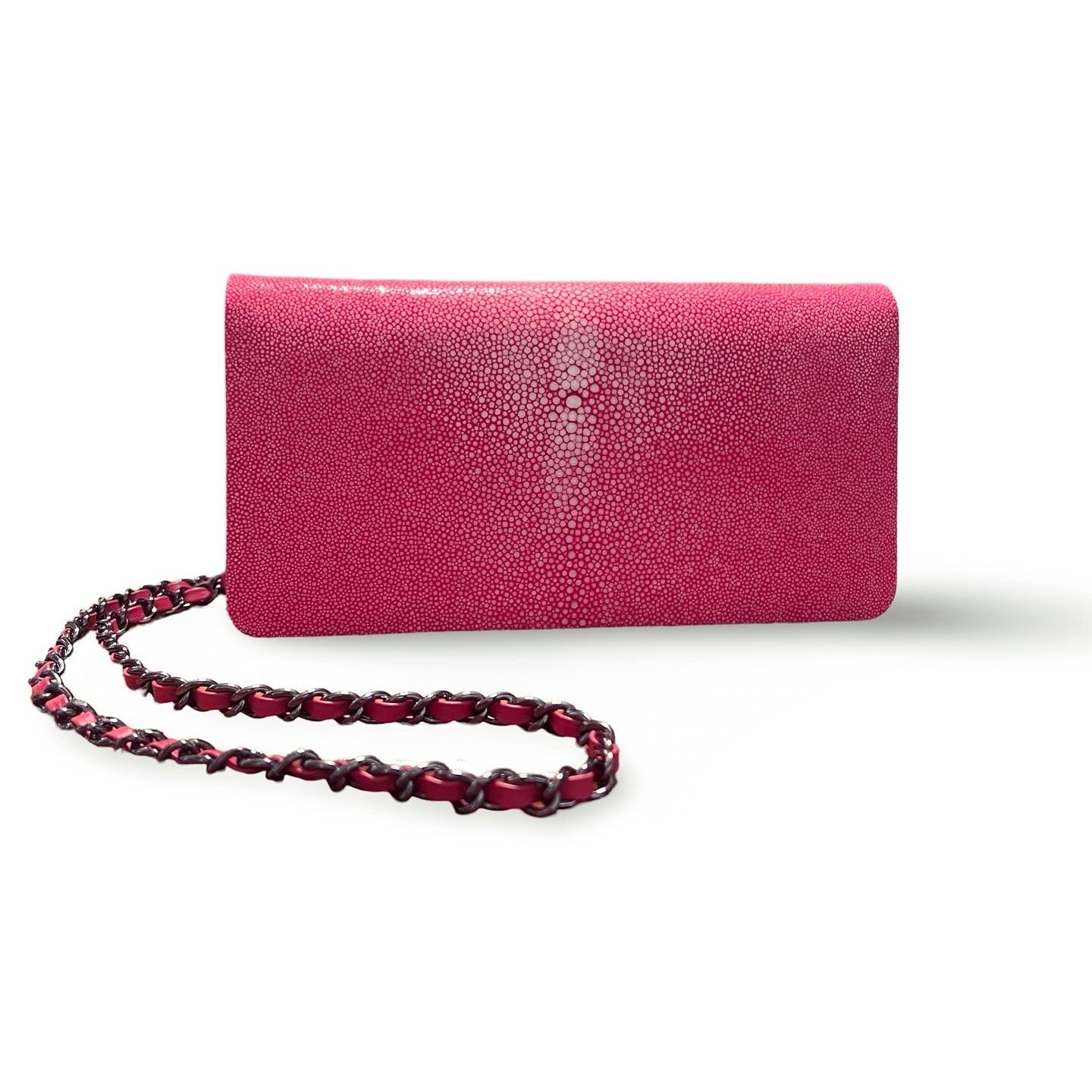Genuine Stingray Long Clutch in sapphire pink 10"L X 5"H