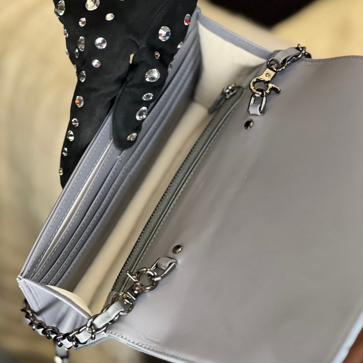 Genuine Crocodile Clutch in dark grey pearl 8"L X 5"H