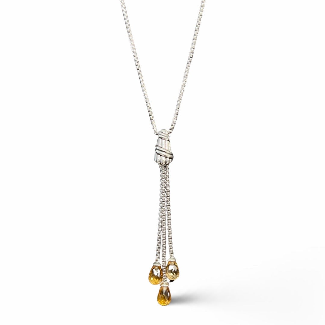 Cascade Briolette Dangle Pendant Necklace in sterling silver with citrine