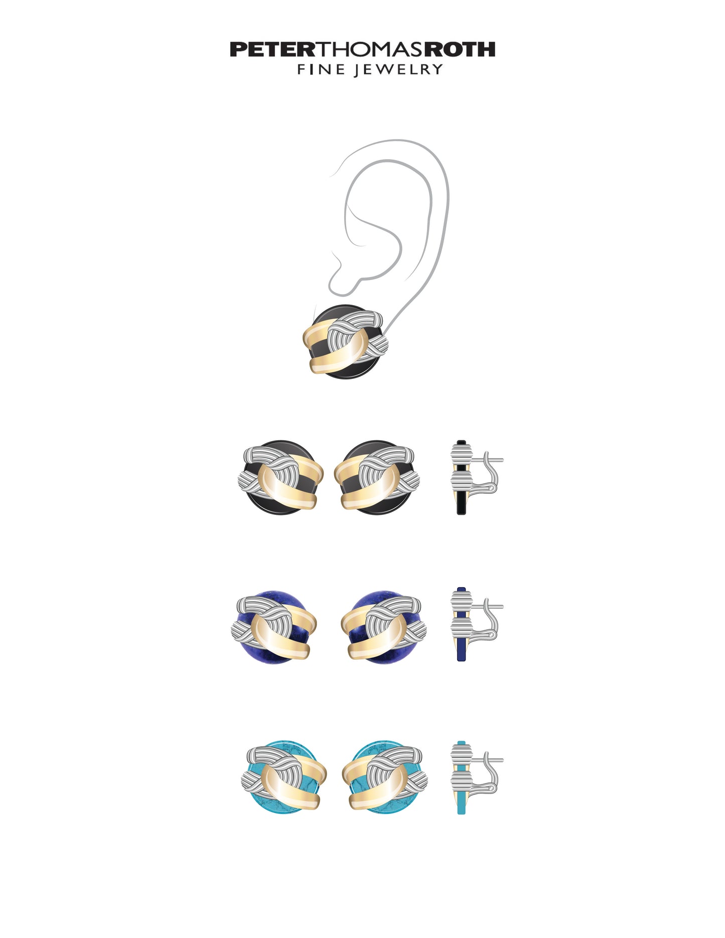 Southampton Disc Knot Earrings in two tone sterling silver with lapis