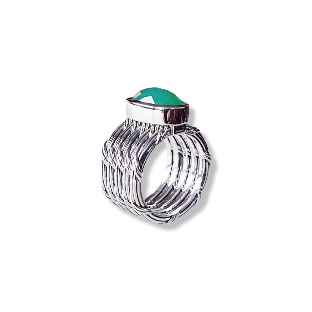 Fantasies 5 Row Cocktail Ring in sterling silver with green chalcedony