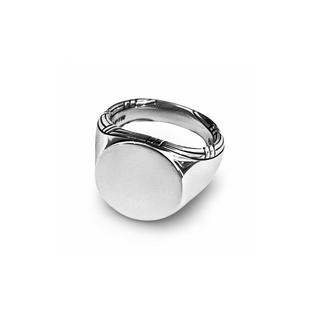 Explorer Round Signet Ring in sterling silver