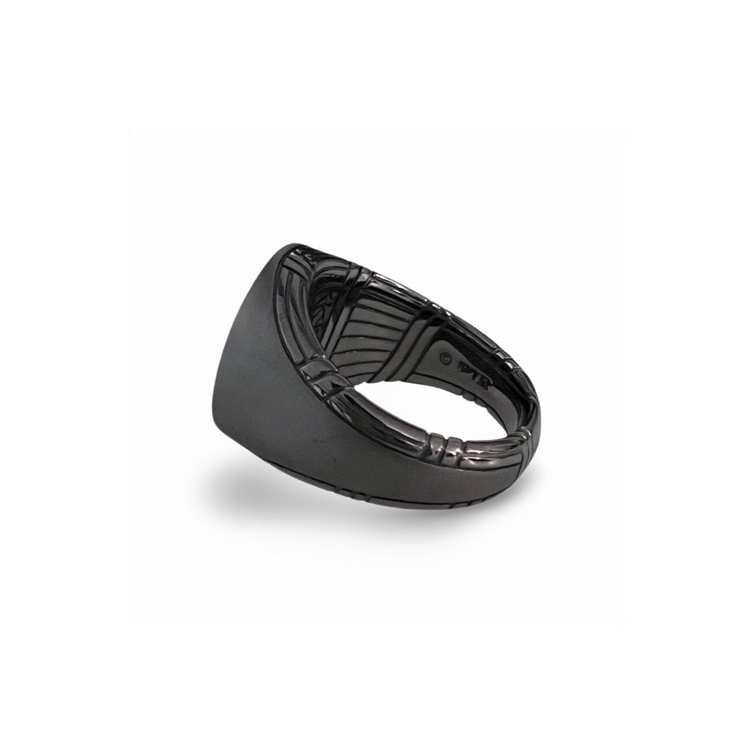 Explorer Signet Ring in matte dark grey ruthenium sterling silver with black onyx