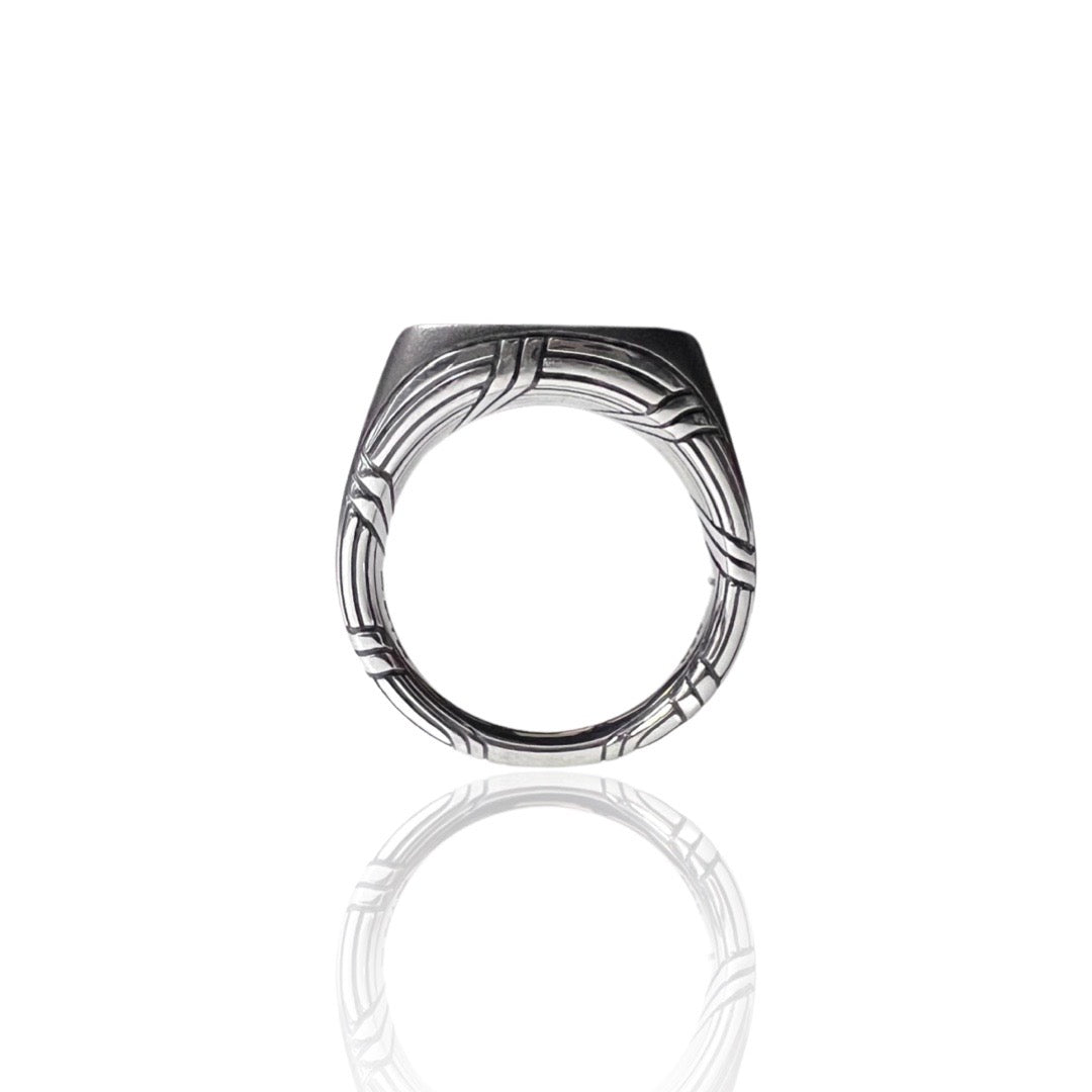 Explorer Signet Ring in matte two tone sterling silver with black onyx