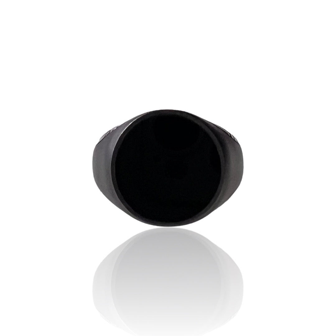 Explorer Signet Ring in matte dark grey ruthenium sterling silver with black onyx