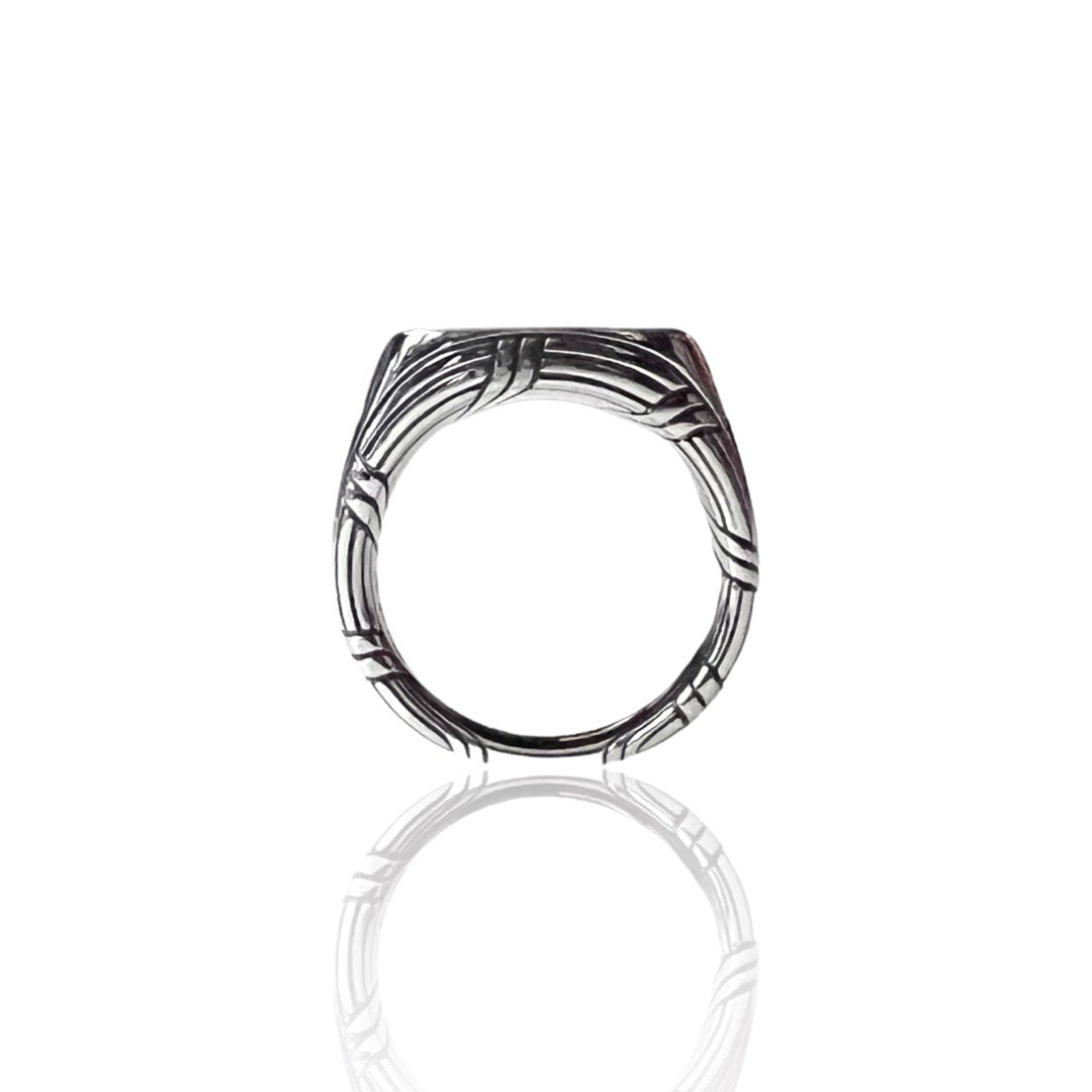 Explorer Cushion Signet Ring in sterling silver with black onyx