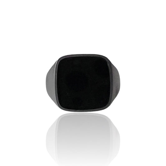 Explorer Signet Ring in matte two tone sterling silver with black onyx