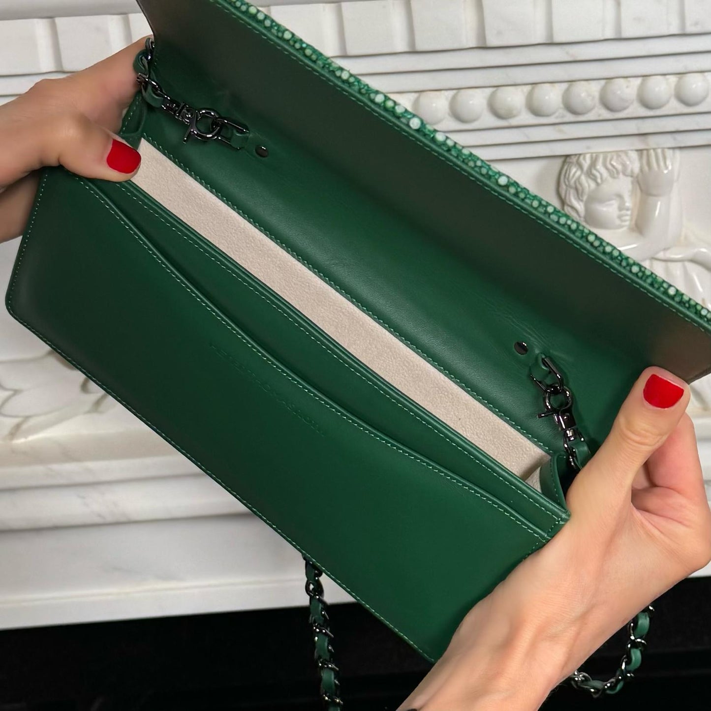 Genuine Stingray Long Clutch in emerald green 10"L X 5"H