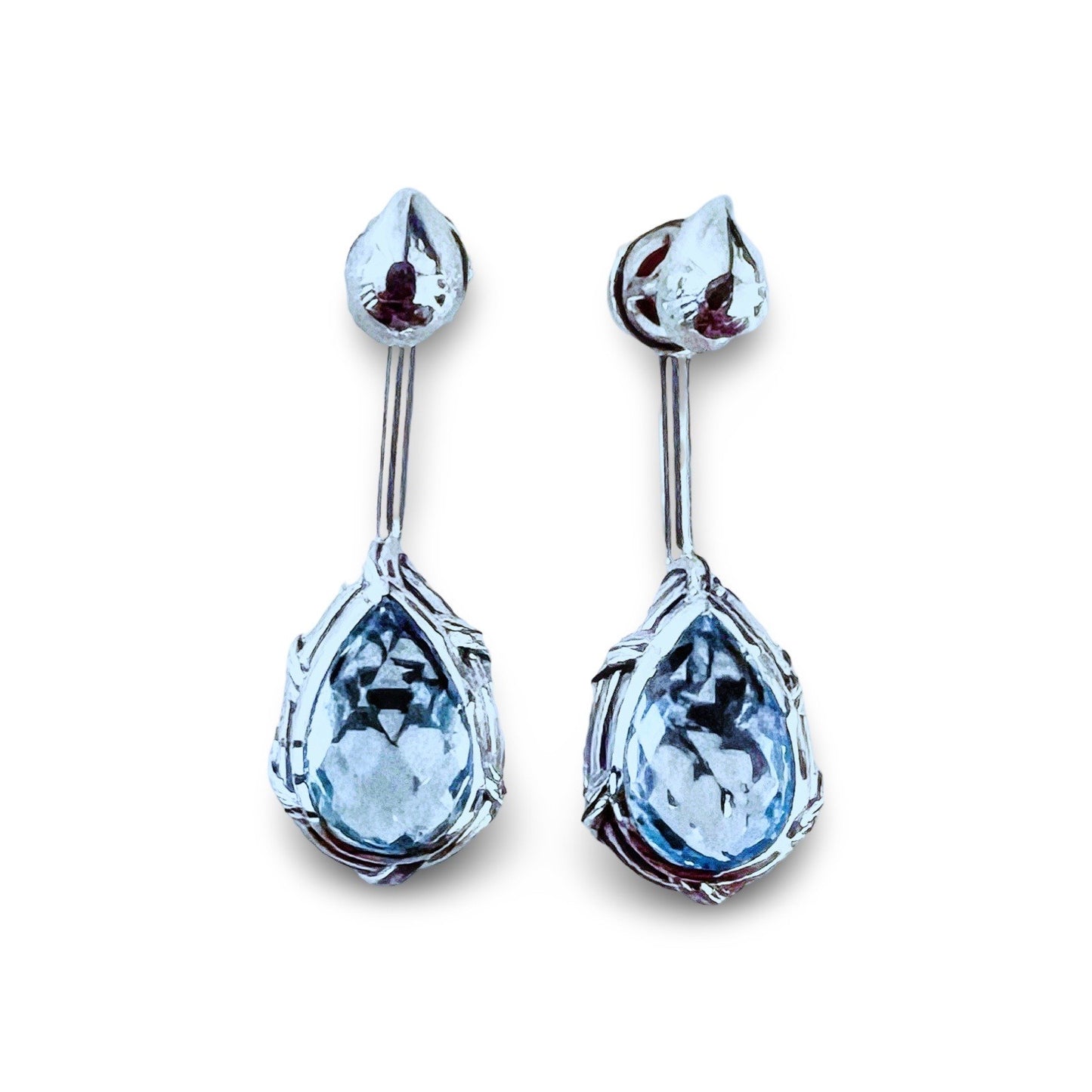 Fantasies Teardrop Push Pin Drop Earrings in sterling silver with blue topaz