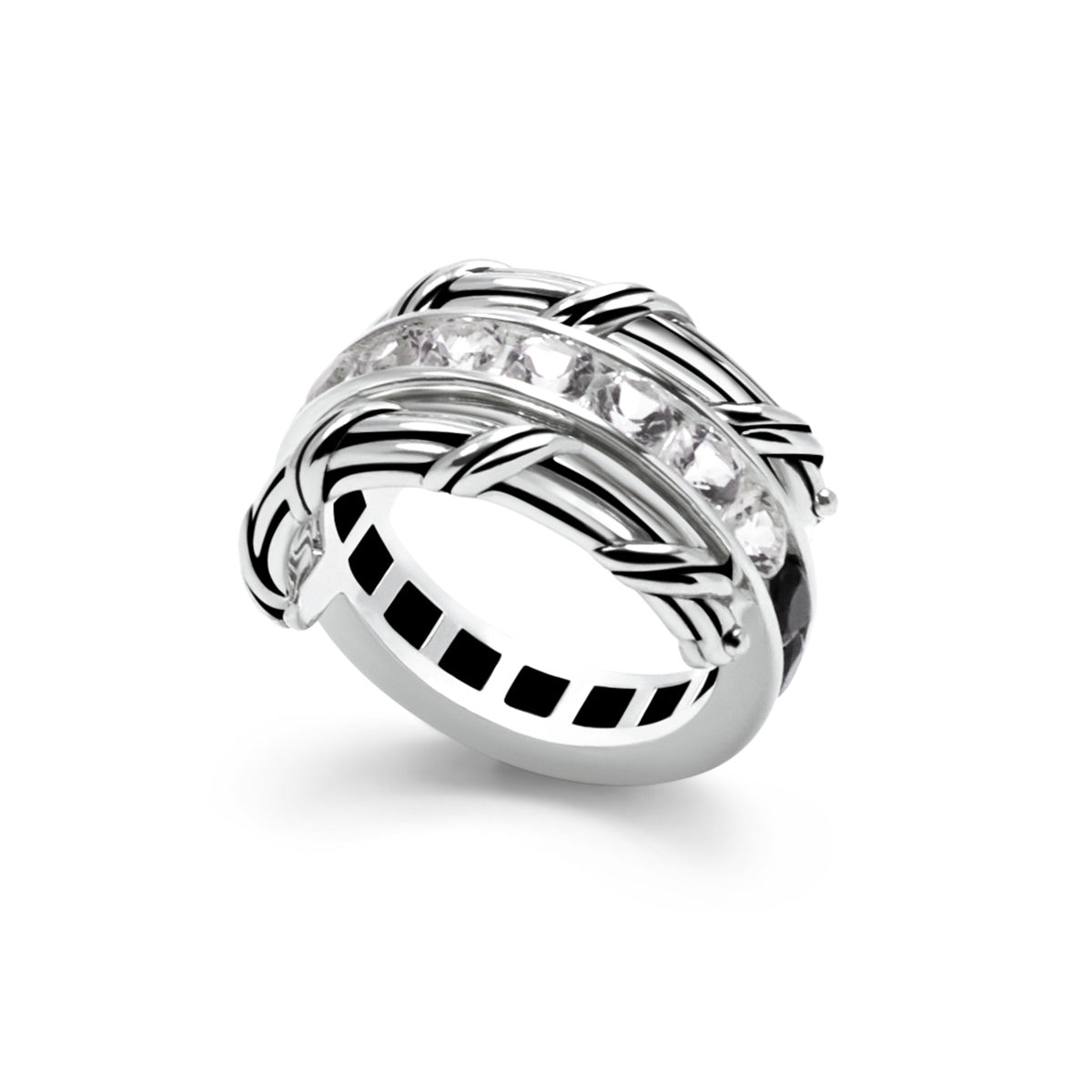 Signature Classic Reversible Ring with white topaz and black spinel in sterling silver
