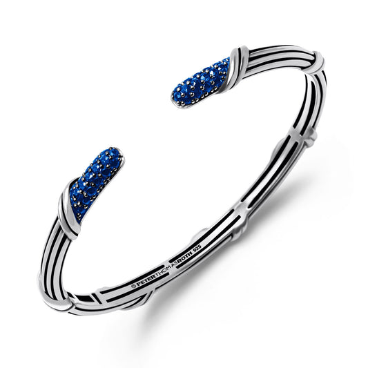 Signature Classic Pave Cuff with blue sapphires in sterling silver 5mm