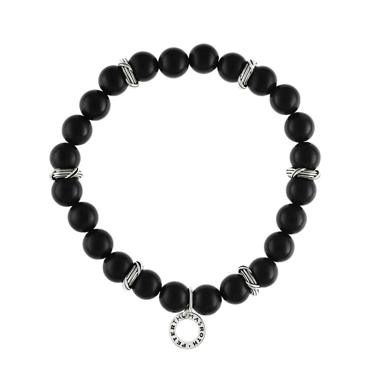 Onyx Beaded Bracelet, Men's Silver Designer Bead Jewelry