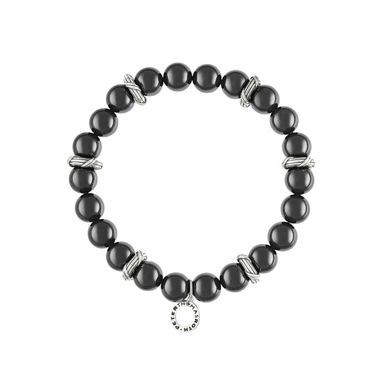 Bead Bracelet in 9mm black onyx and sterling silver