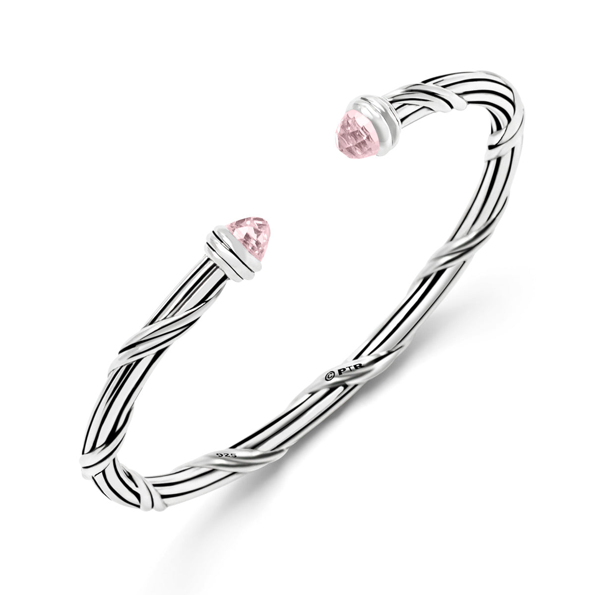 Fantasies Rose Quartz Oval Cuff in sterling silver 4 mm