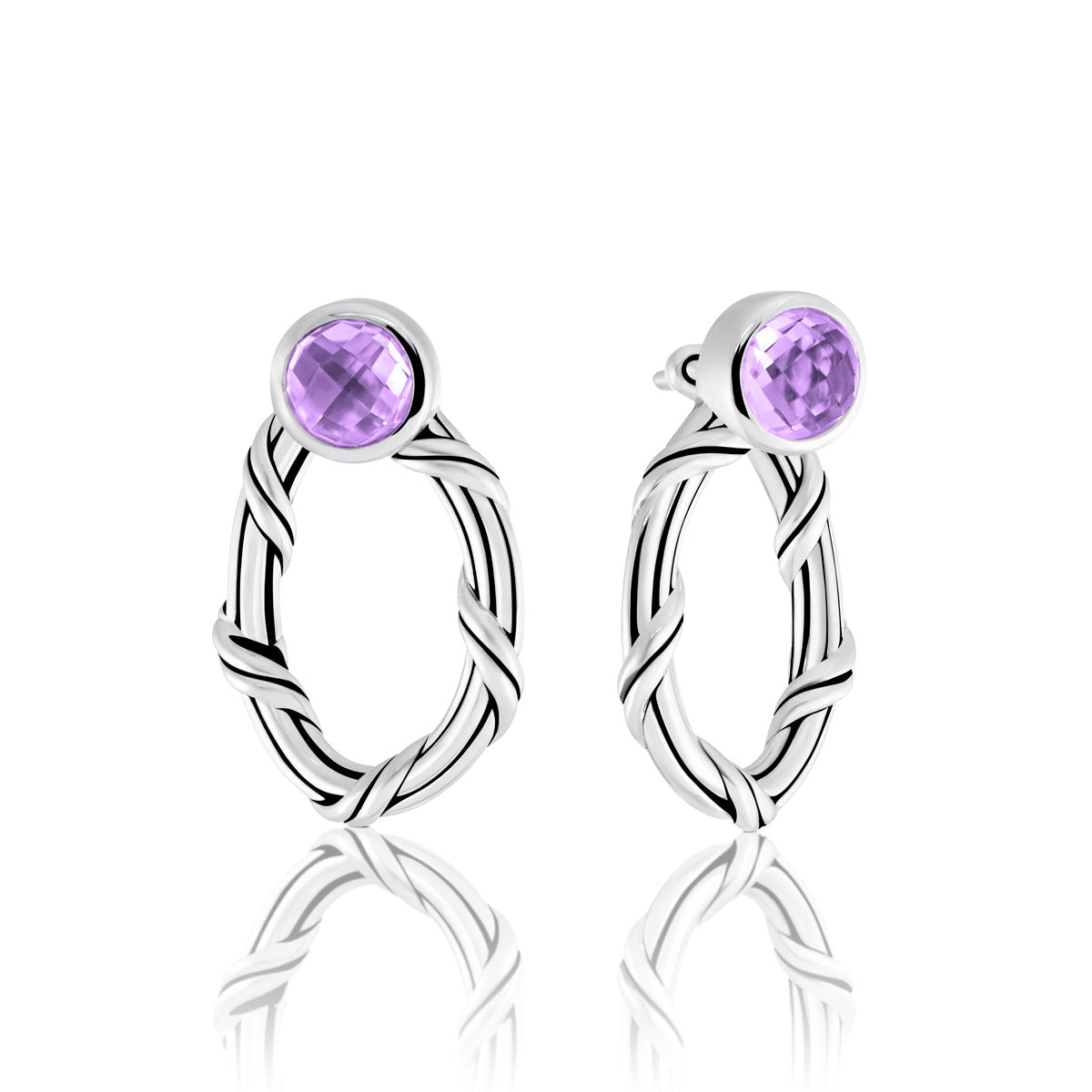 Sorbetto Gemstone Front Back Hoop Earrings in sterling silver with amethyst