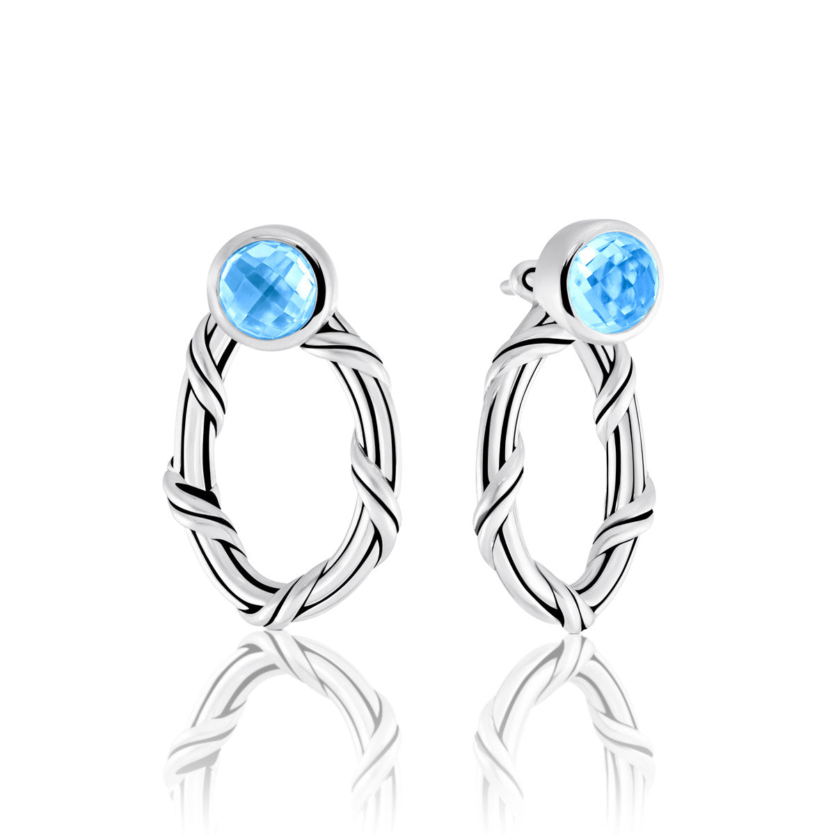 Sorbetto Gemstone Front Back Hoop Earrings in sterling silver with blue topaz