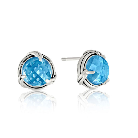 Fantasies Blue Topaz Stud Earrings in sterling silver 8mm