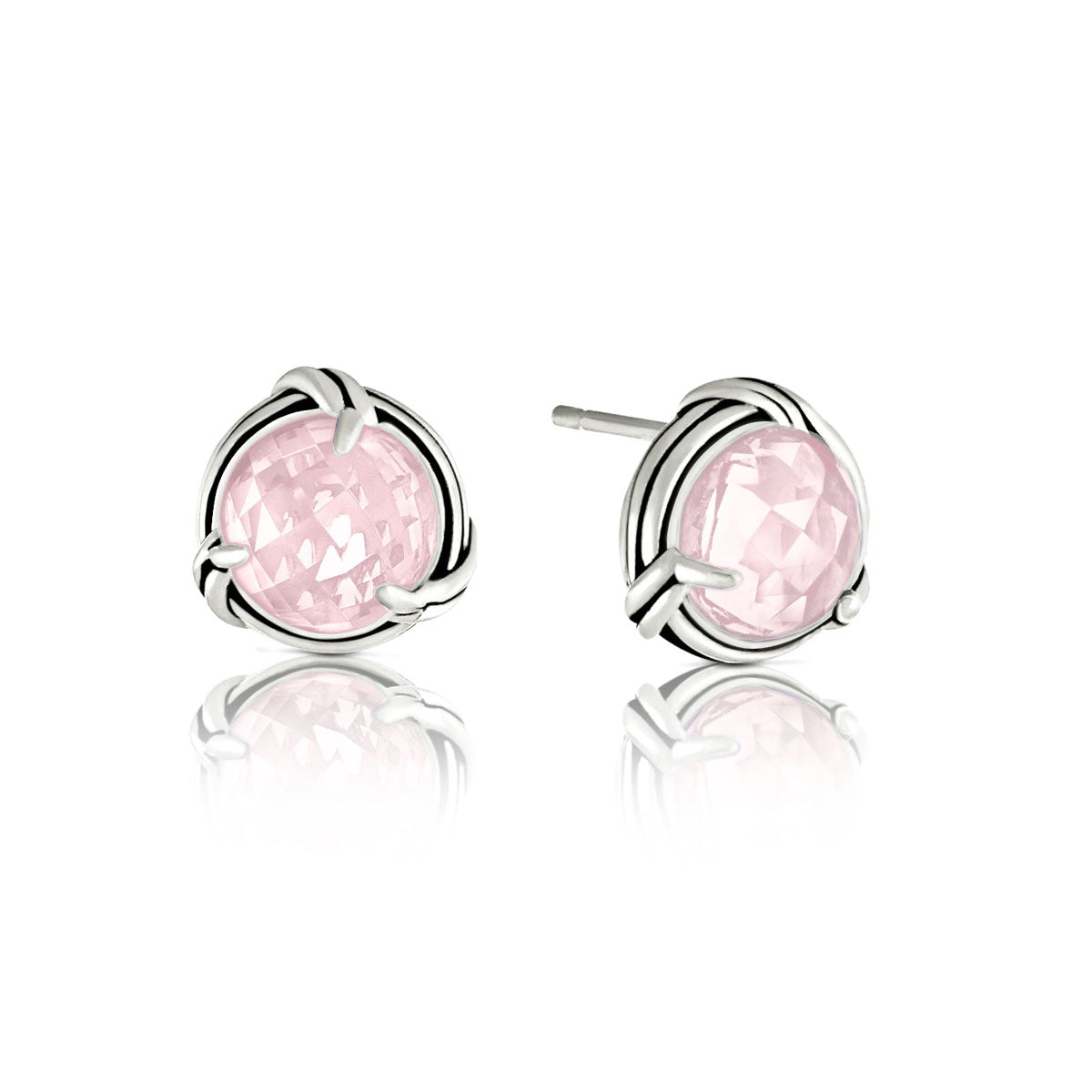 Fantasies Rose Quartz Stud Earrings in sterling silver 8mm