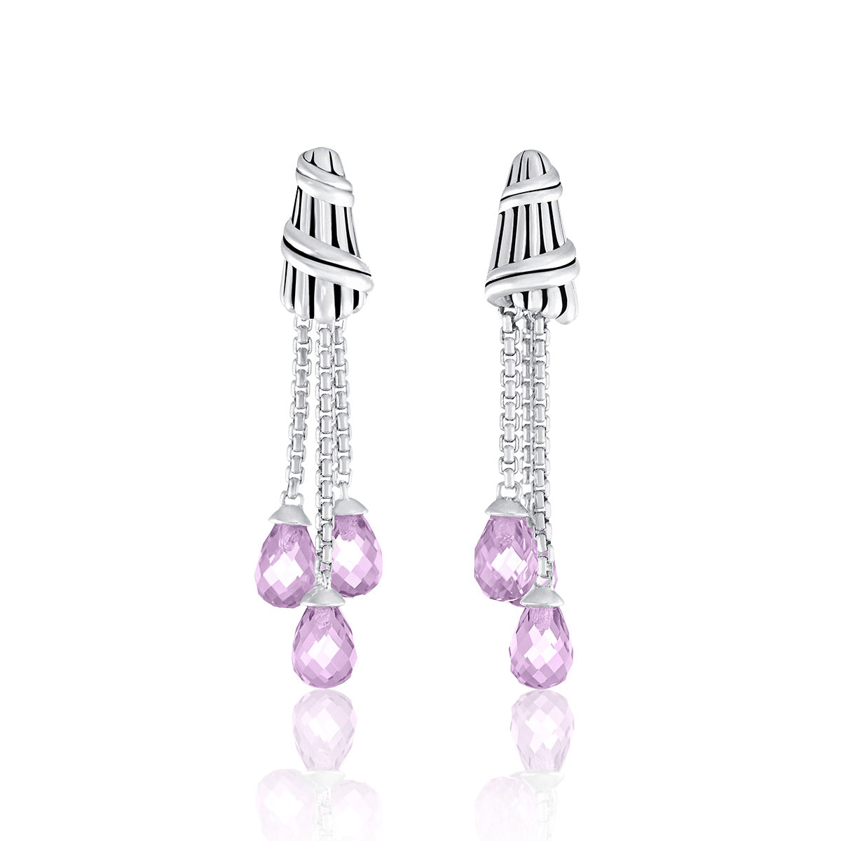 Cascade Briolette Dangle Earrings in sterling silver with amethyst