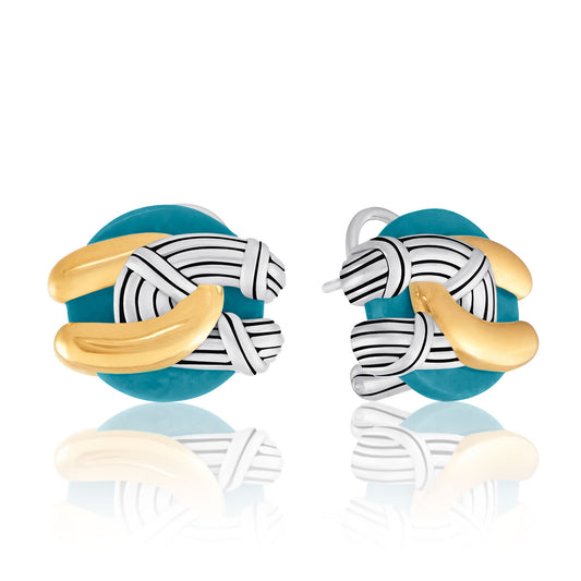 Southampton Disc Knot Earrings in two tone sterling silver with turquoise
