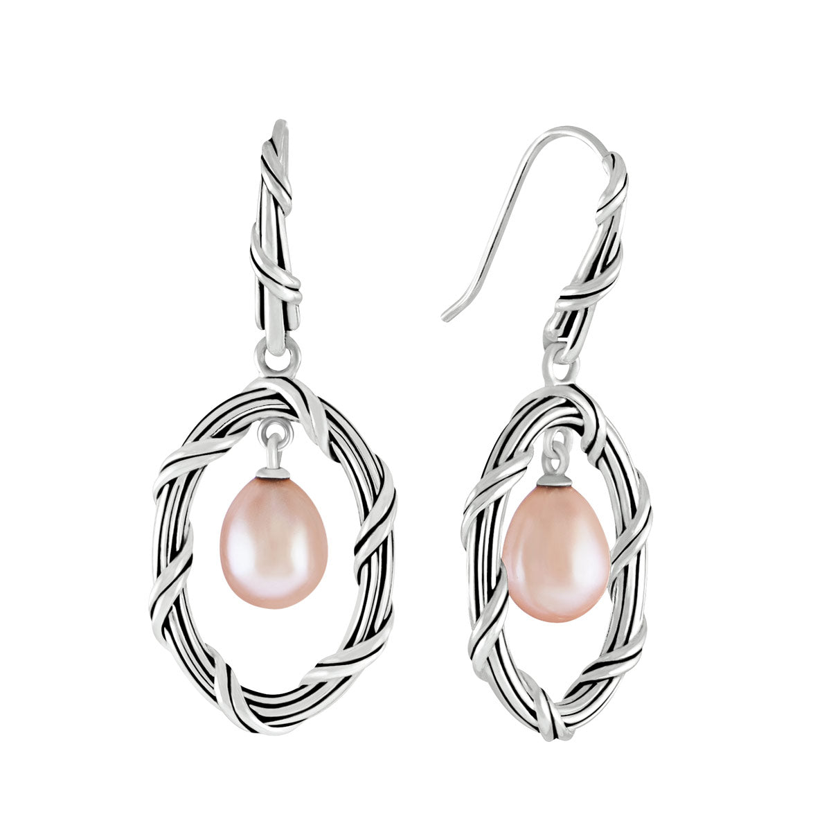 Pearl Oval Drop Earrings in sterling silver