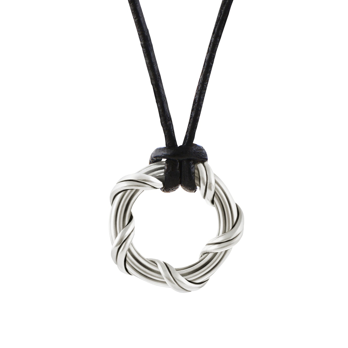 Explorer Circle Necklace in sterling silver and leather 24"