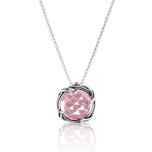 Fantasies Rose Quartz Necklace in sterling silver 10mm