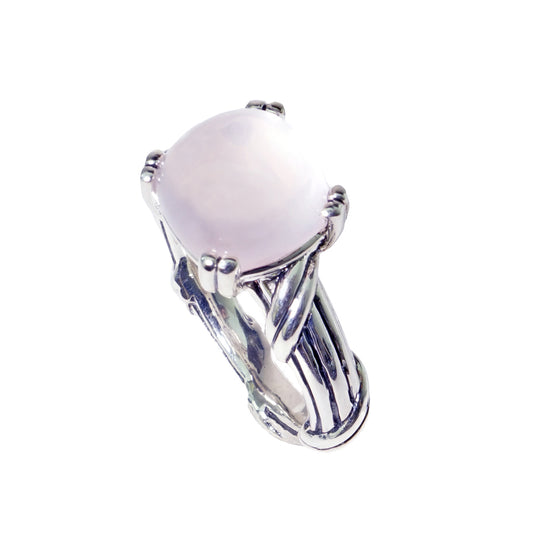 Fantasies Rose Quartz Cabochon Ring in sterling silver 10mm