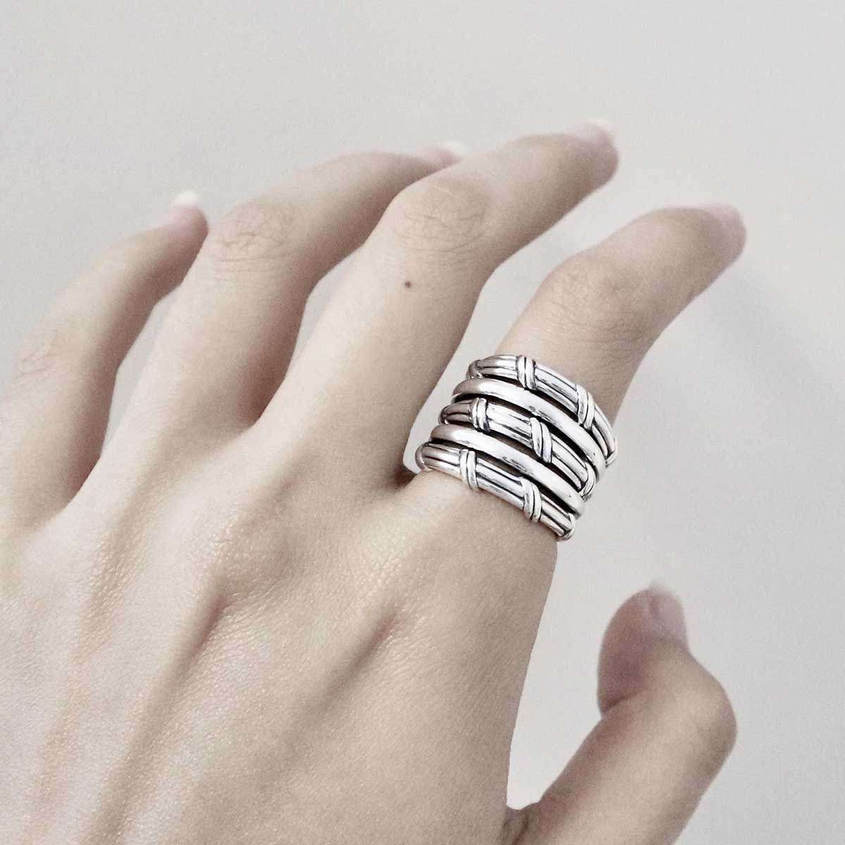 Hudson Stacked Fan Ring in sterling silver