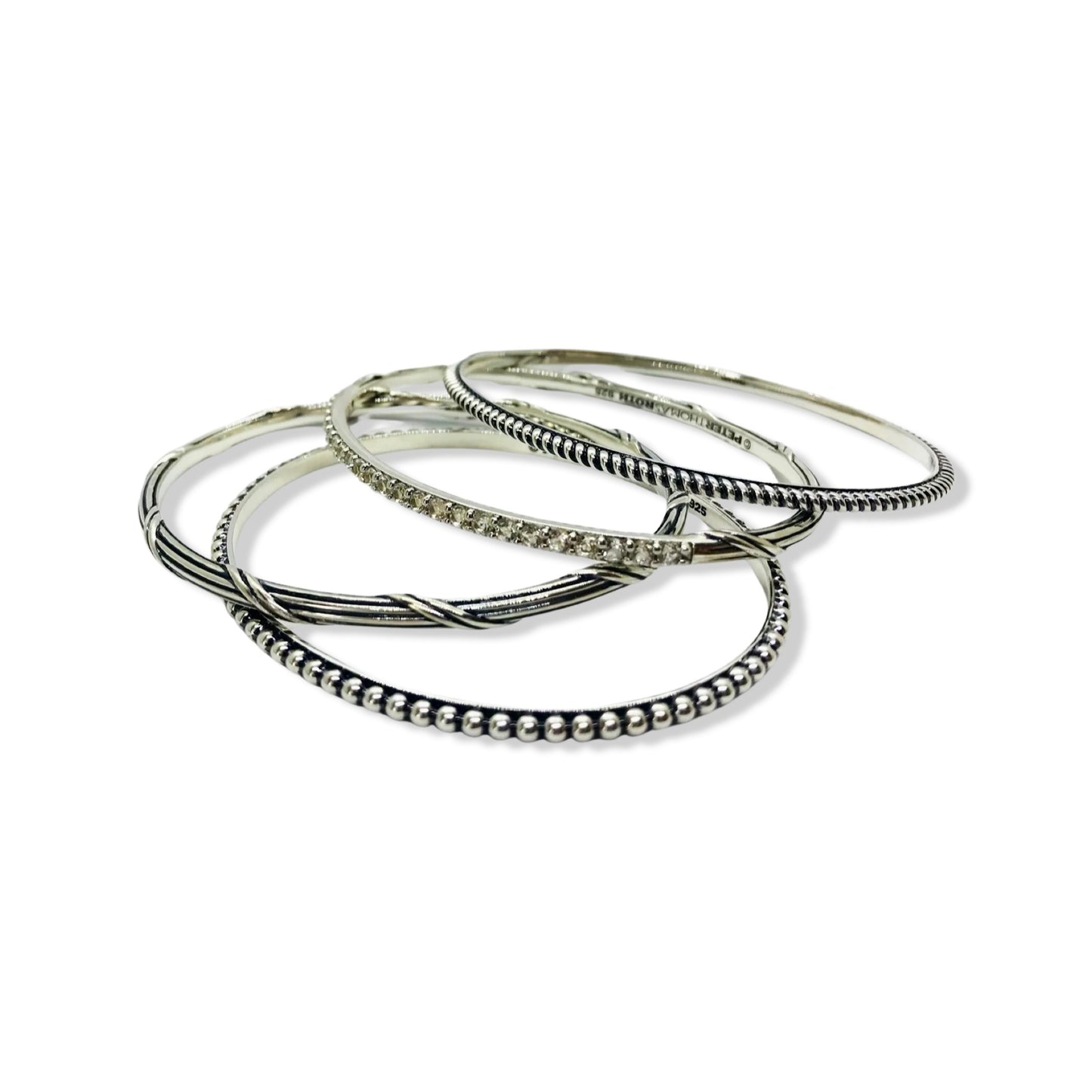 Signature Classic Stack Oval Bangle Set with white topaz in sterling silver