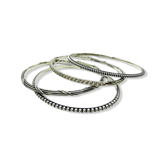 Signature Classic Stack Oval Bangle Set with white topaz in sterling silver