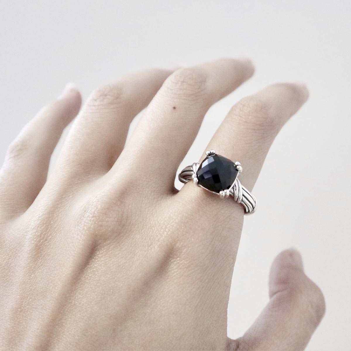 Fantasies Black Onyx Cocktail Ring in sterling silver 10mm