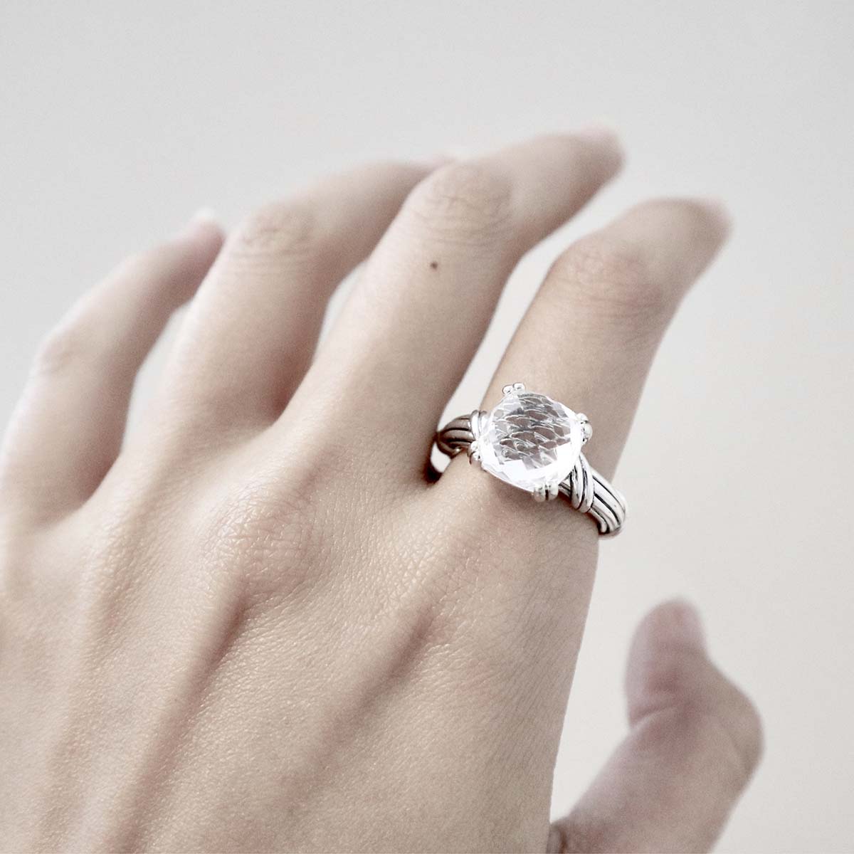 Fantasies Rock Crystal Cocktail Ring in sterling silver 10mm