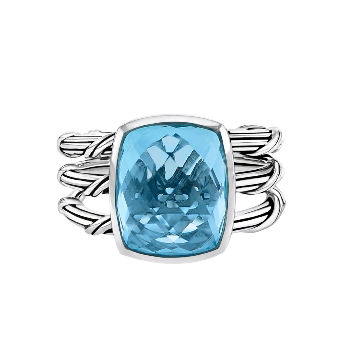 Fantasies Blue Topaz 3 Row Cocktail Ring in sterling silver