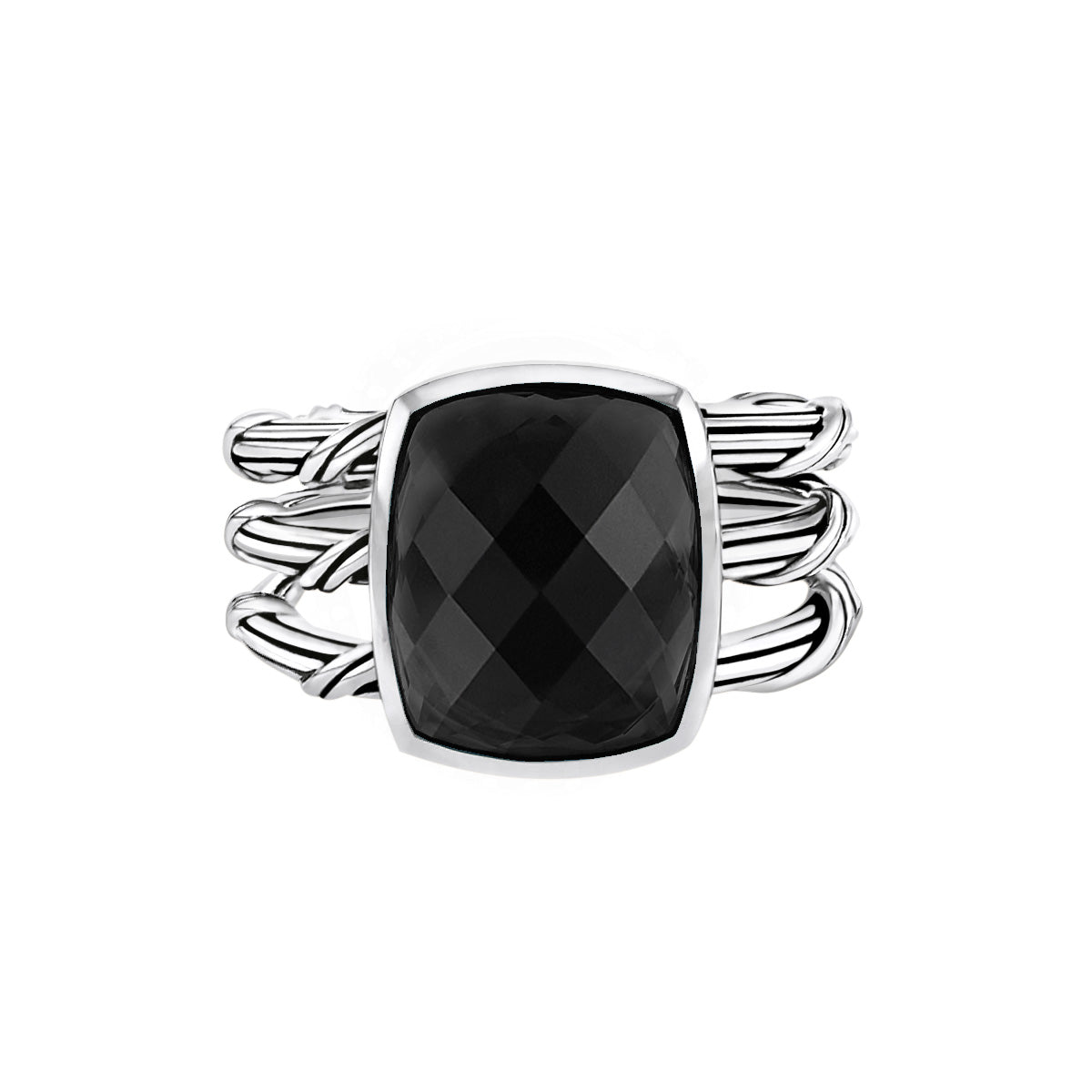 Fantasies Black Onyx 3 Row Cocktail Ring in sterling silver