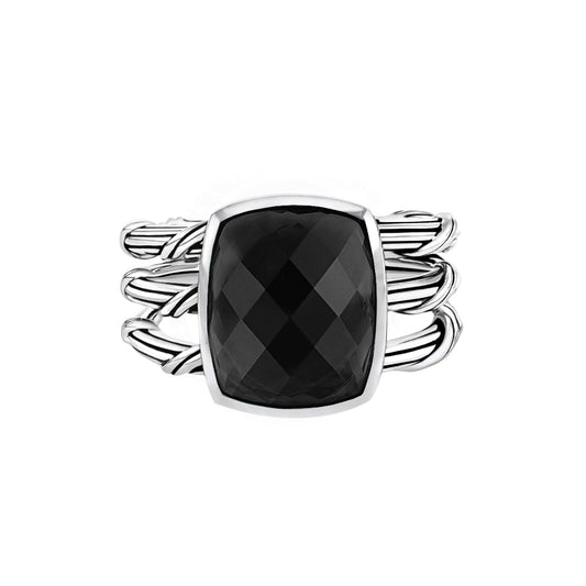 Fantasies Black Onyx 3 Row Cocktail Ring in sterling silver