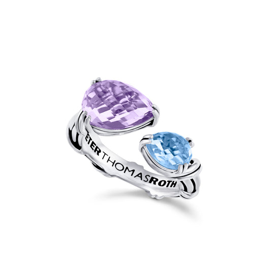 Fantasies Pear Bypass Ring in sterling silver with amethyst and blue topaz