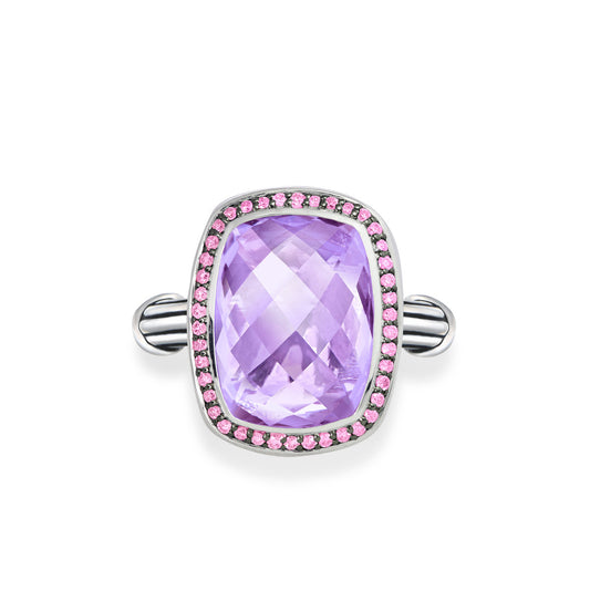 Fantasies Lavender Amethyst Halo Ring in sterling silver with pink sapphires