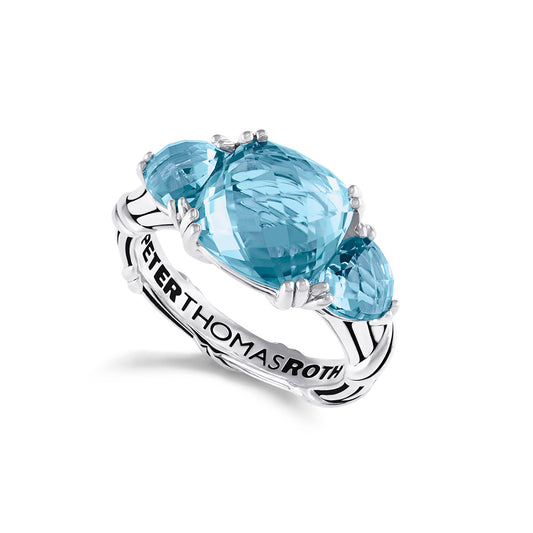 Fantasies Three Stone Cocktail Ring in sterling silver with blue topaz