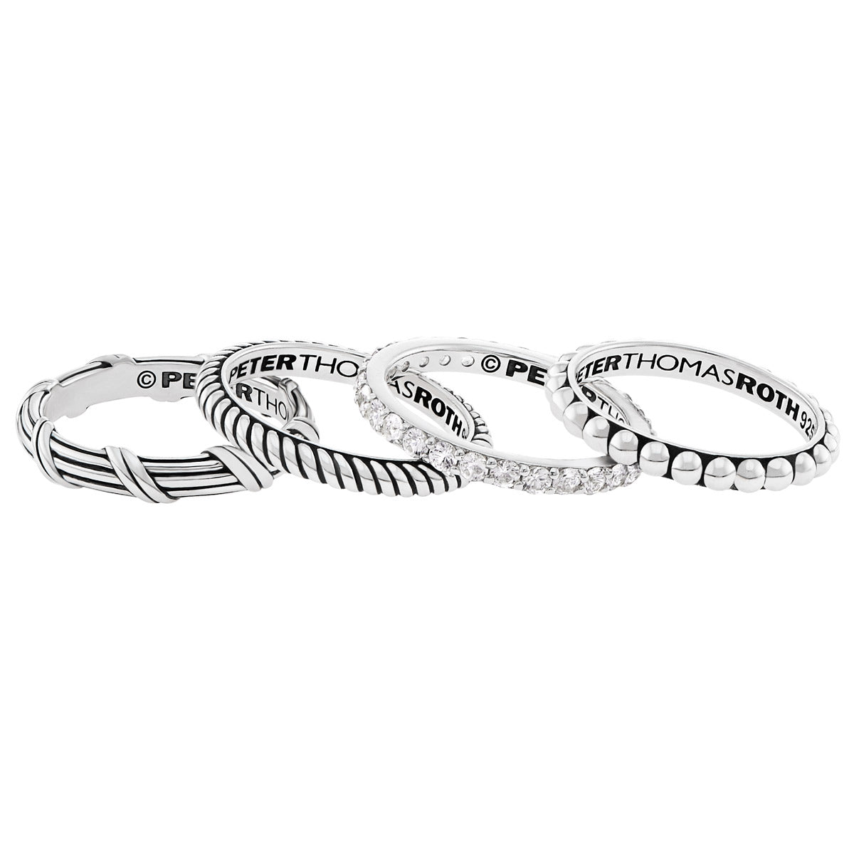Peter Thomas Roth Ribbon Signature in Peter Thomas Classic sterling – Set silver topaz and Reed white Roth with Stack Ring Designs