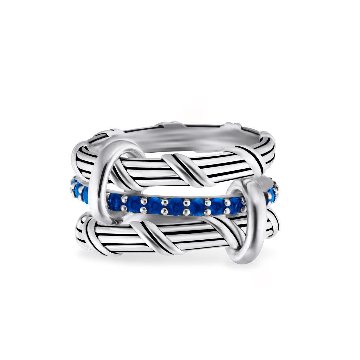 Signature Classic Connected Ring with blue sapphires in sterling silver