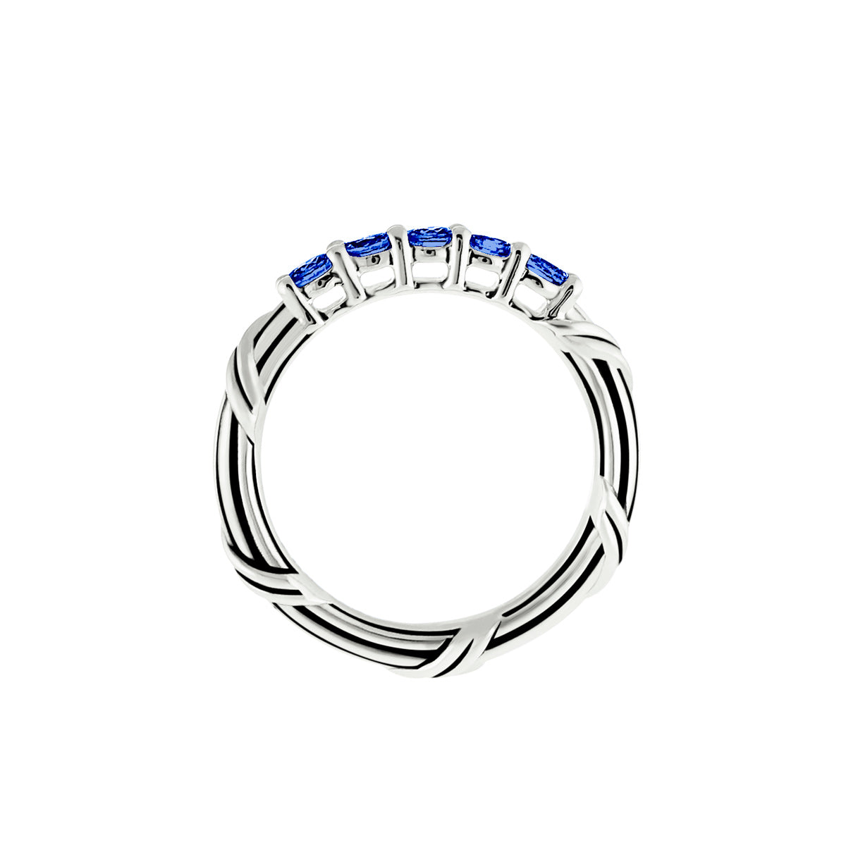 Signature Classic Five Stone Band Ring with blue sapphires in sterling silver