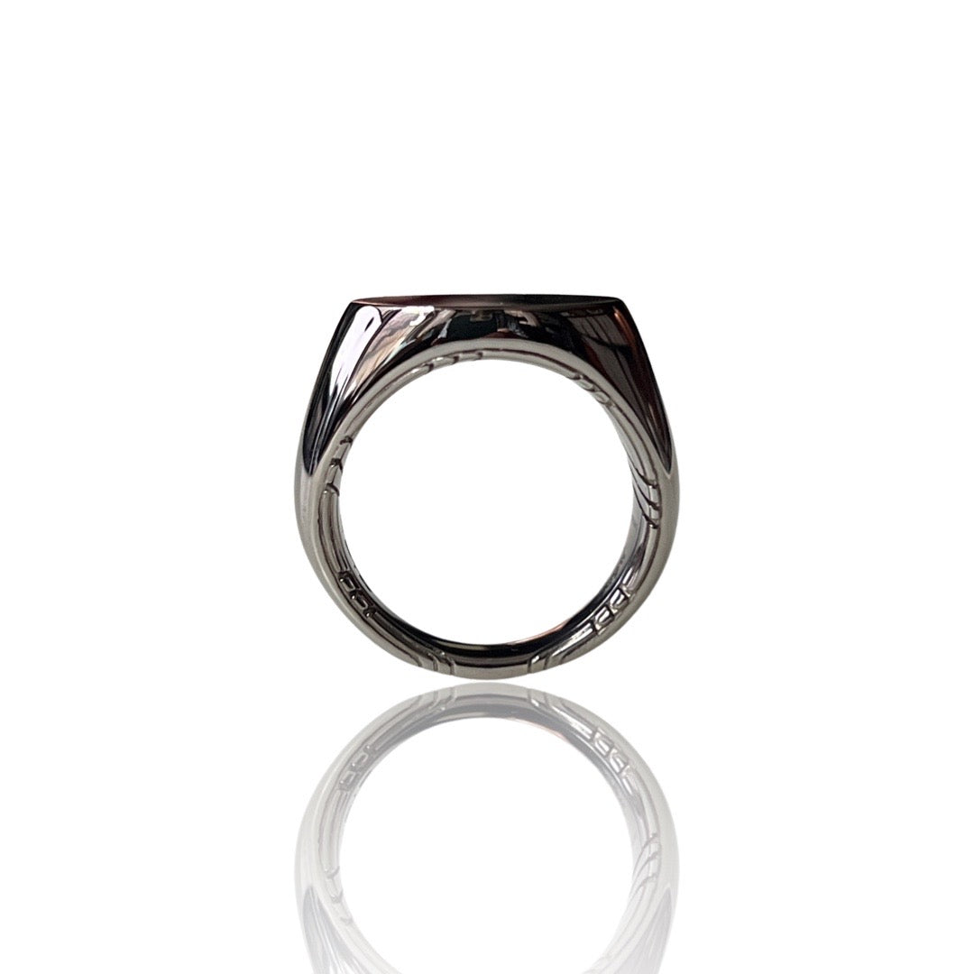 Explorer Signet Ring in ruthenium silver with black onyx